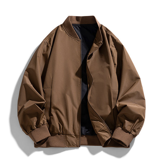 Men's  relaxed-fit zip-front utility jacket with ribbed collar elastic hem EB