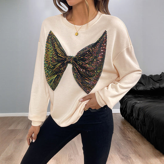 Damen Sweatshirt mit glitzerndem Schleifendetail EB