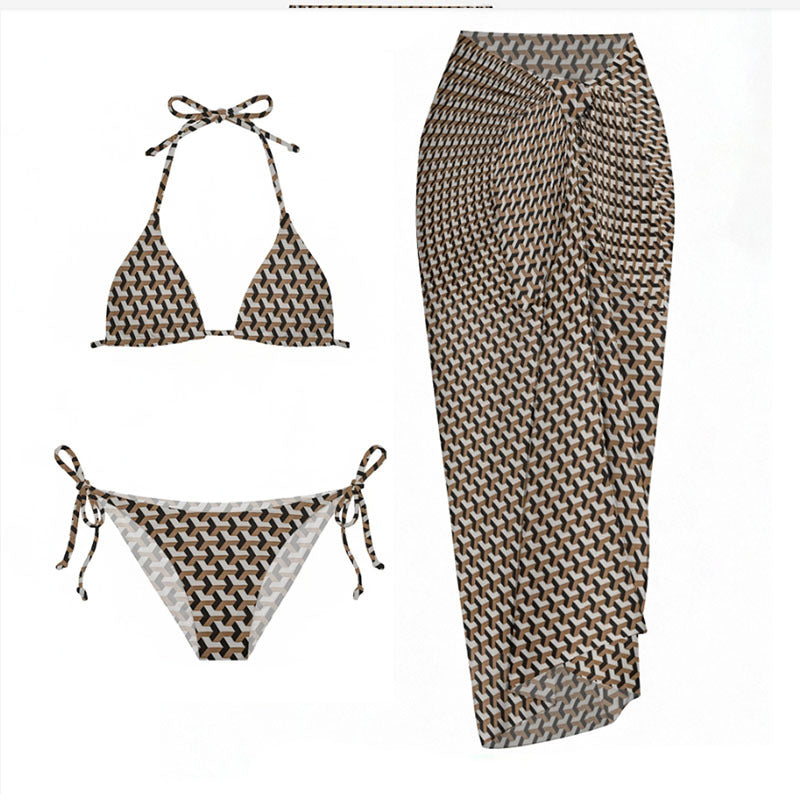 Damen Triangel-Bikini mit fantasievollem Muster und verstellbaren Trägern EB
