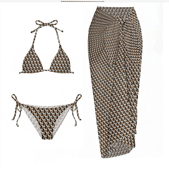Damen Triangel-Bikini mit fantasievollem Muster und verstellbaren Trägern EB