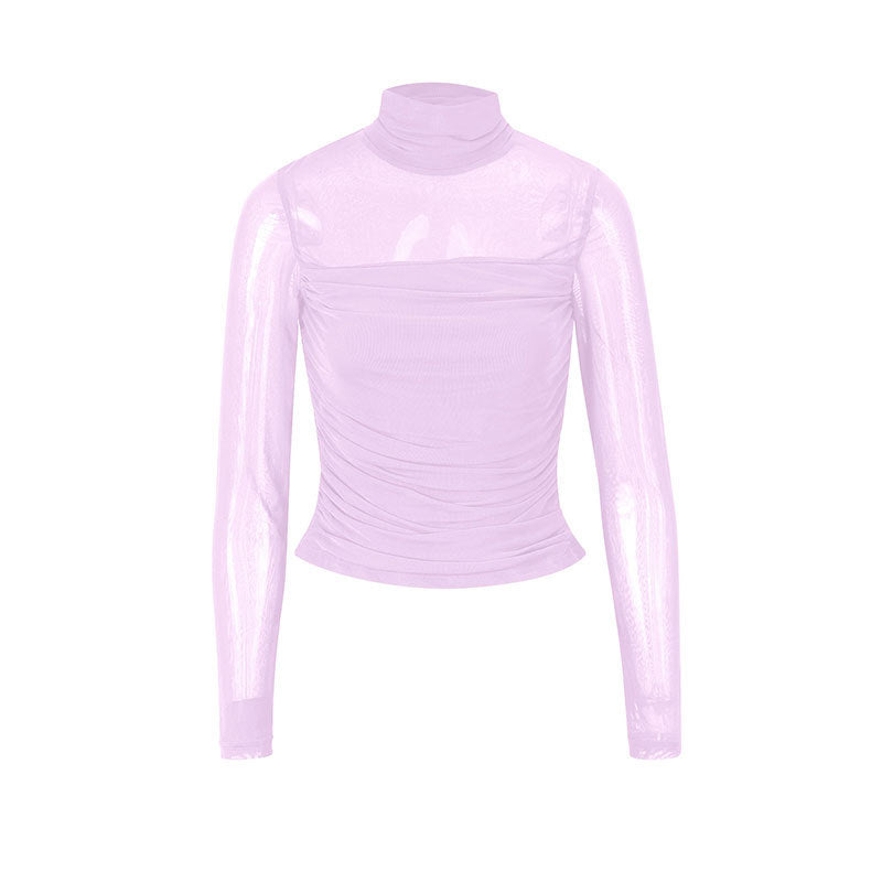 Damen Langarmshirt mit eleganter Raffung und transparentem Design EB