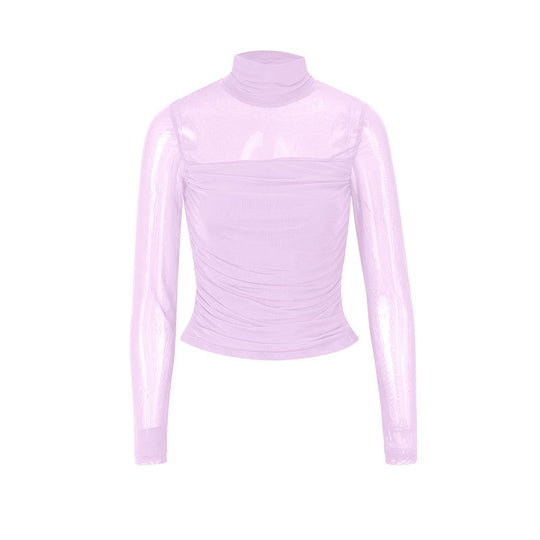Damen Langarmshirt mit eleganter Raffung und transparentem Design EB