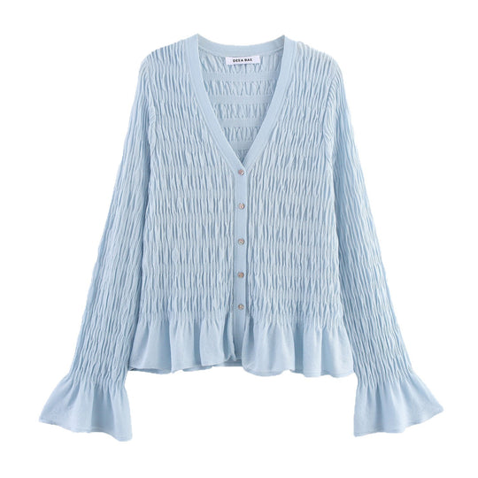 Damen Leichte und elegante Strickjacke mit Rüschensaum EB