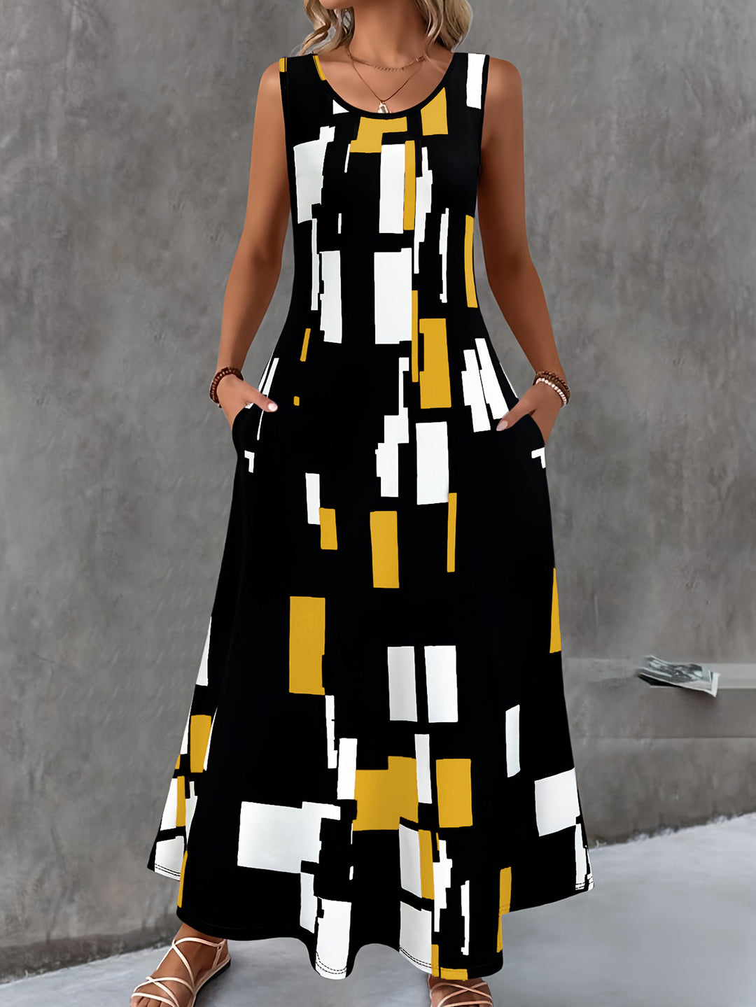 Damen Maxikleid mit buntem Grafikdesign EB