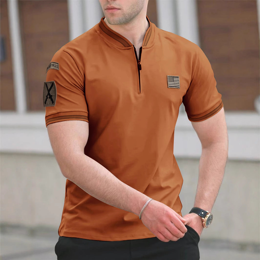 Herren Kurzarm-Kragen-T-Shirt mit praktischer Reißverschlussöffnung und kontrastierenden Akzenten EB