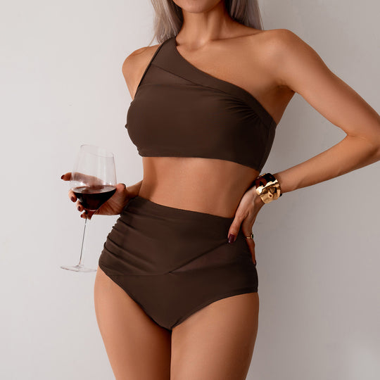 Damen Sportliches Bikini-Set mit asymmetrischem Oberteil und hohem Schnitt EB
