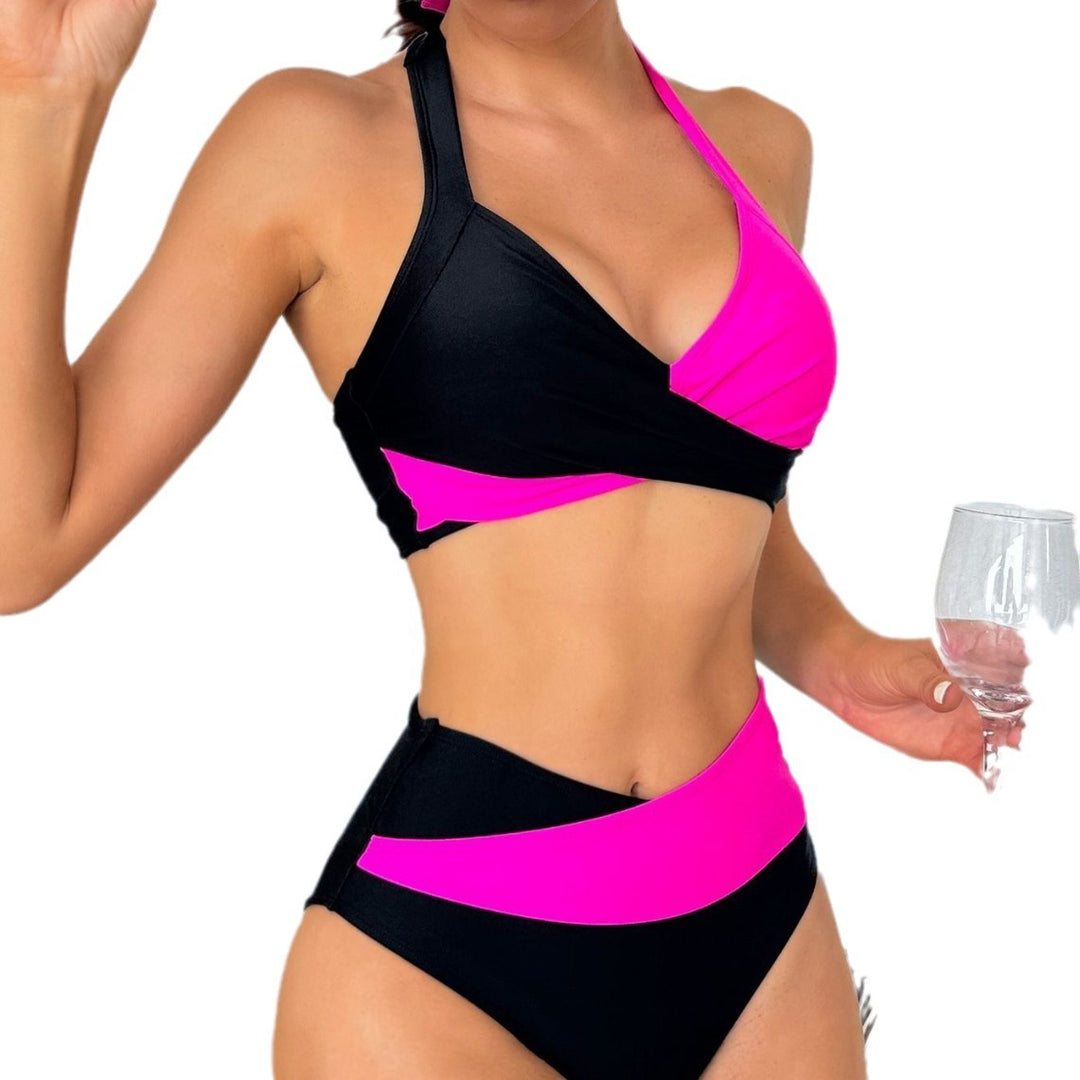 Damen Sportliches Hochgeschnittenes Bikini-Set mit Wickeldesign EB