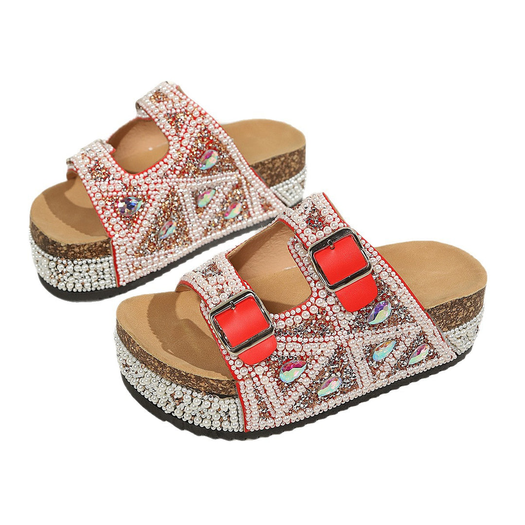 Damen Glamouröse Plateau-Sandalen mit funkelnden Strassdetails und komfortabler Sohle EB
