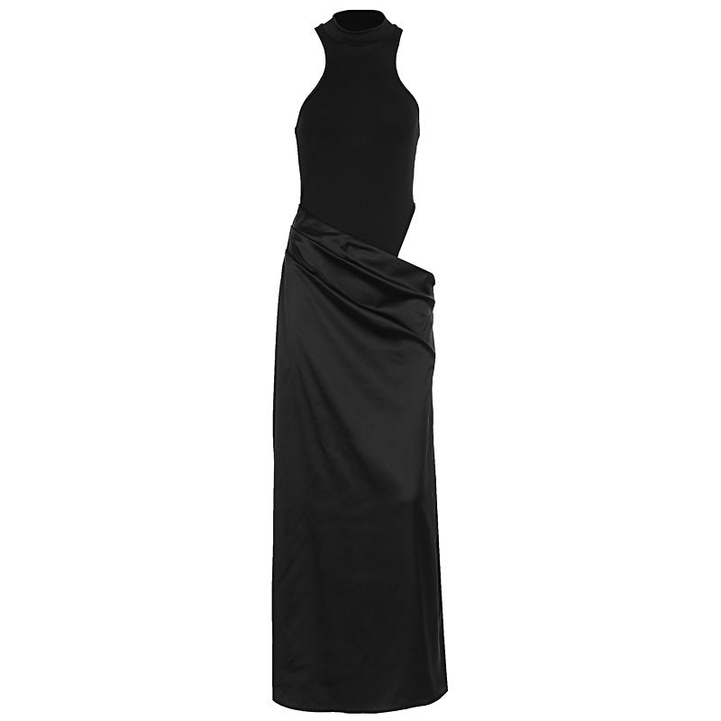 Damen Elegantes Maxikleid mit figurformendem Halterneck und drapiertem Rock EB