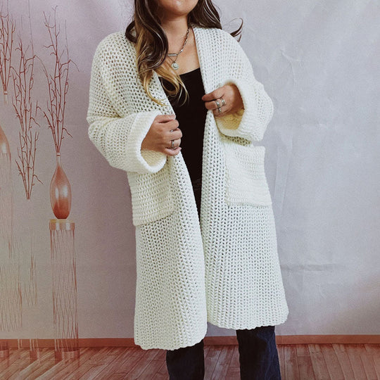 EB | Lange Strickjacke mit Taschen Chunky Strick Weiche und Lässige Silhouette
