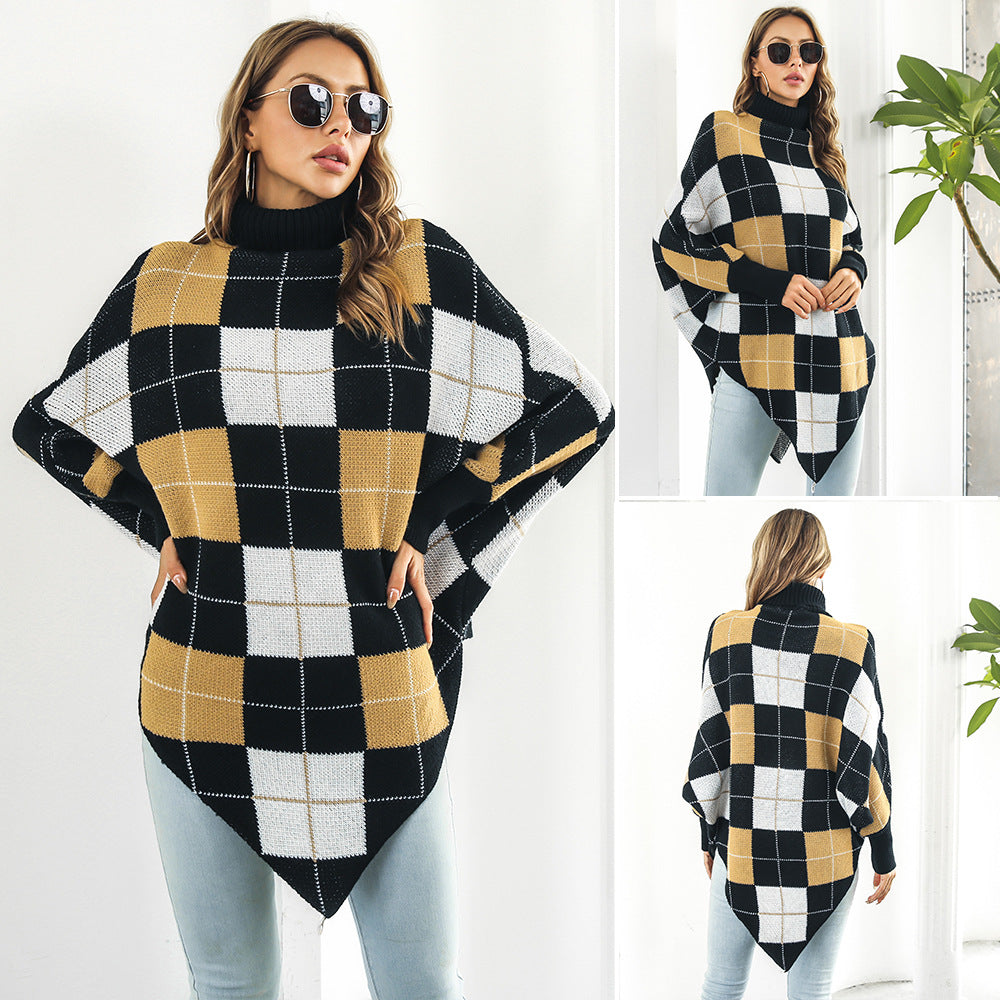 Damen Oversized Strickpullover mit asymmetrischem Saum und hohem Kragen EB