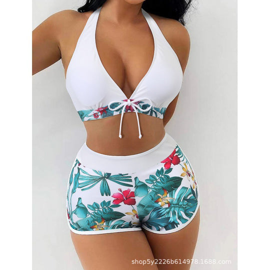 Damen Hochgeschlossen Bikini mit verspieltem Blumenmuster EB