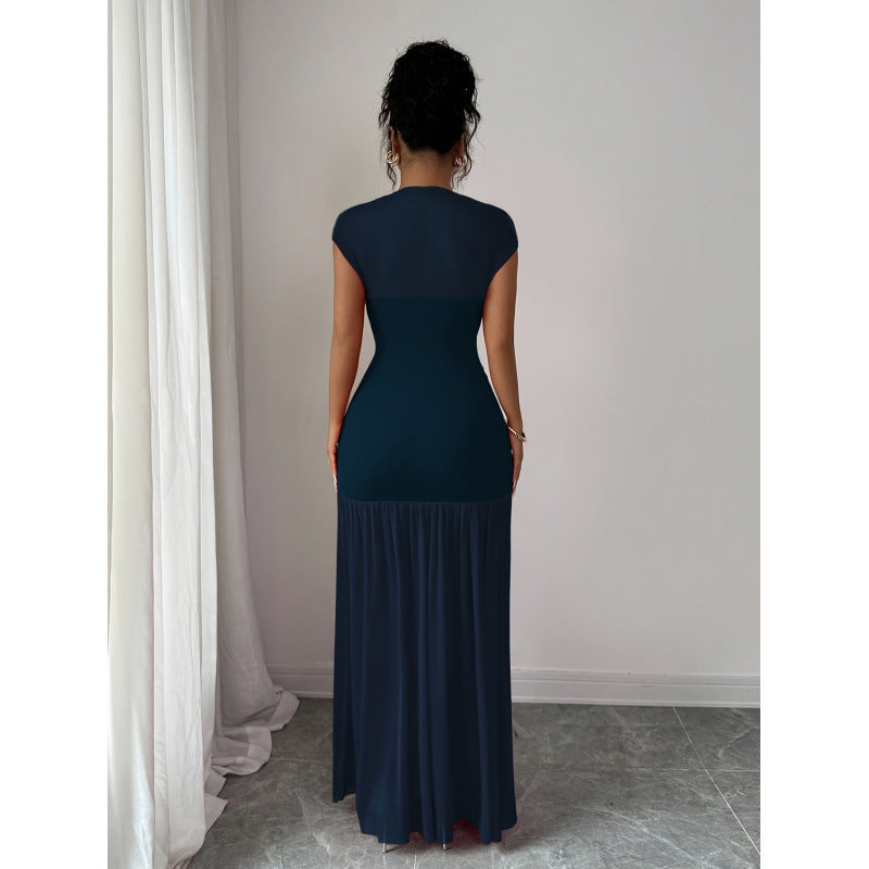 Damen Elegantes Maxikleid mit raffiniertem Drapée und transparentem Rock EB