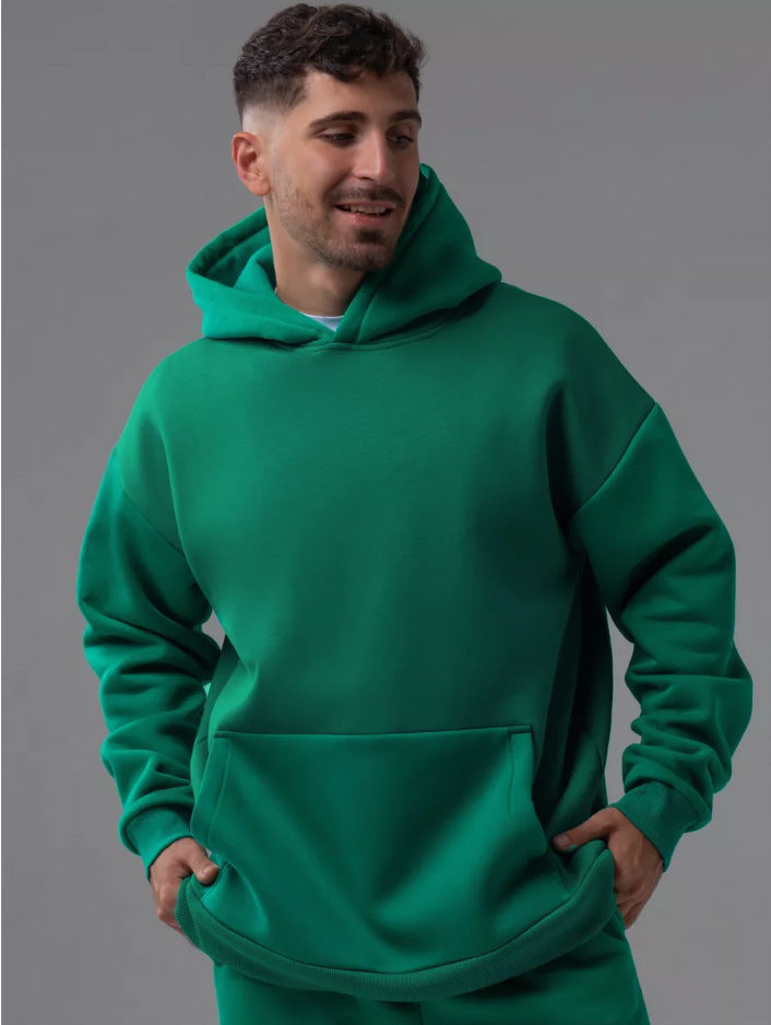 Herren nan schwerer Fleece-Boxy-Hoodie mit tiefem Schulterfall verstärkter Kapuze und Kängurutasche EB