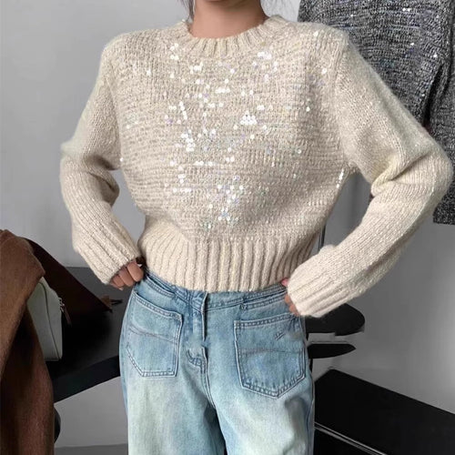 Damen Glitzernder Strickpullover mit Struktur und weitem Schnitt EB