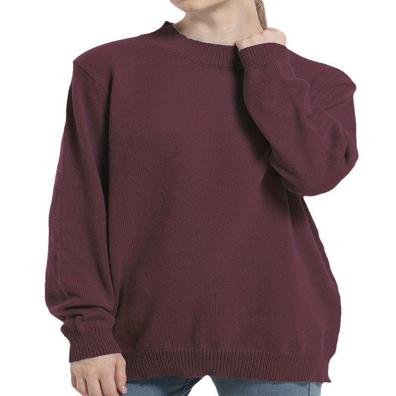 Damen lässiger Pullover mit strukturiertem Rundhalsausschnitt und überschnittenen Schultern EB
