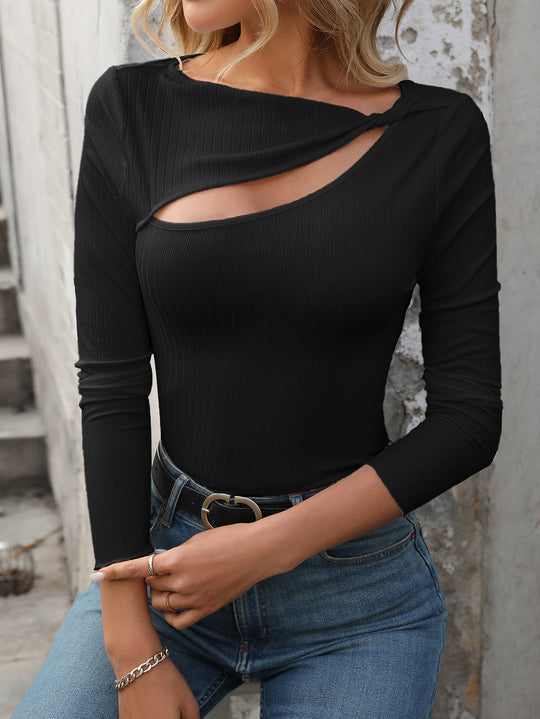 Damen Langarmshirt mit asymmetrischem Schnitt und dekorativem Ausschnitt EB