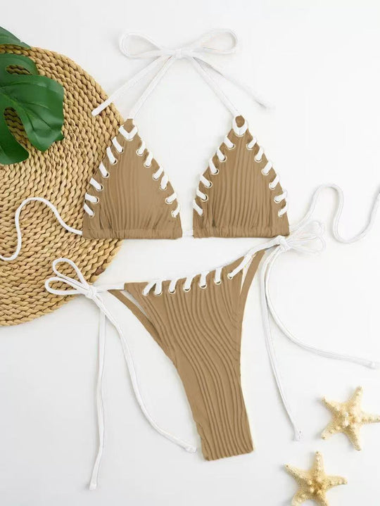 Damen Triangel-Bikini mit raffinierten Schnürdetails und moderner Rippstruktur EB