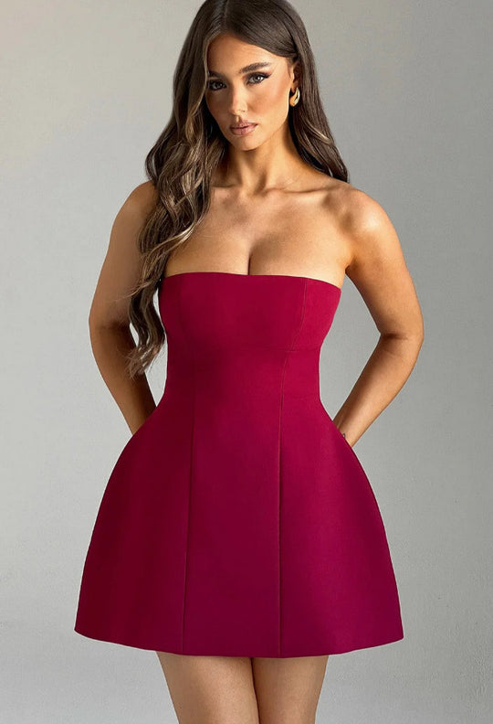 Damen Trägerloses Cocktailkleid im eleganten A-Linien-Schnitt mit versteckten Taschen EB