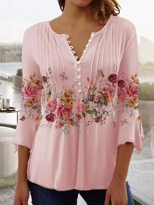 Damen Bluse mit floralem Design und eleganten Knopfdetails Heidi-Mode