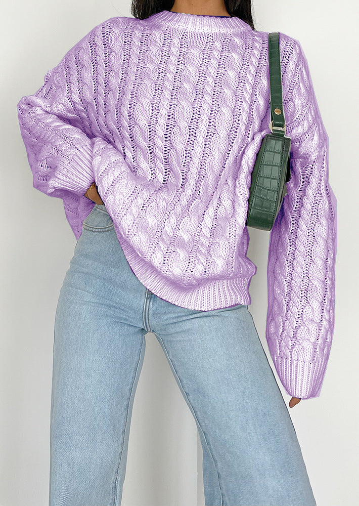 Damen grob gestrickter Pullover mit Zopfmuster und weitem Schnitt EB