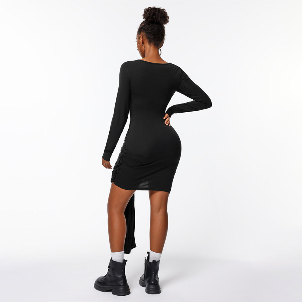 Damen figurbetontes Minikleid mit asymmetrischer Knotendrapierung, taillierter Raffung und langem Ärmelschal Eichborn Berlin