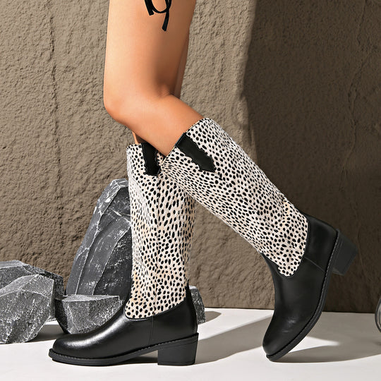 Damen Stiefel mit trendigem Punktmuster und robustem Blockabsatz EB