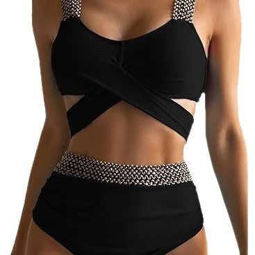Damen Hochtaillierter Bikini mit elegantem Wickeldesign EB
