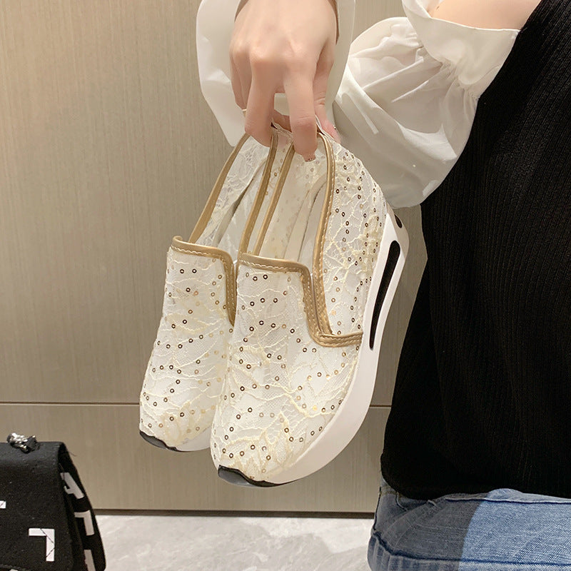 Damen Bequeme Wedge-Sneaker mit modischem Lattice-Design EB