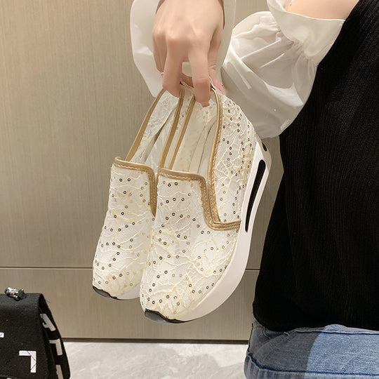 Damen Bequeme Wedge-Sneaker mit modischem Lattice-Design EB