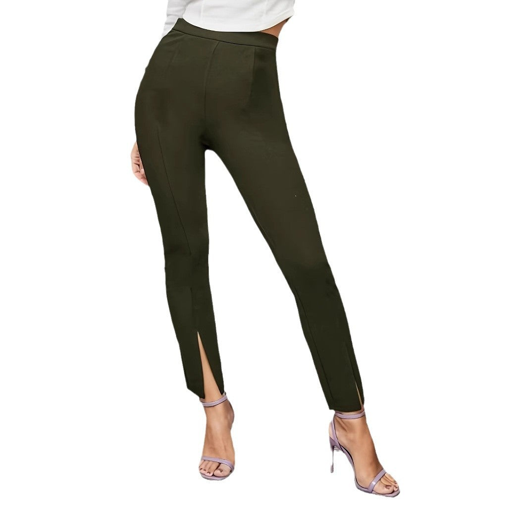Damen Elegante und figurbetonte Hose mit seitlichen Schlitzen EB