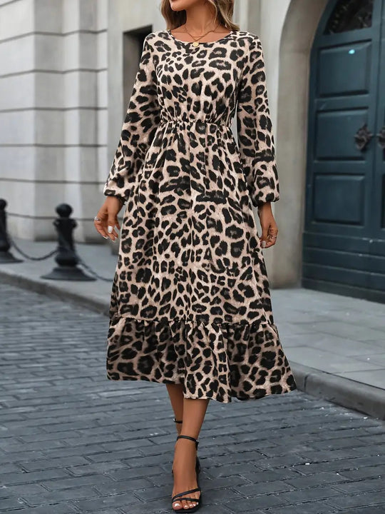 Damen Maxikleid mit tierischem Muster und fließendem Schnitt EB