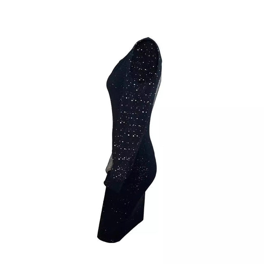 Damen figurbetontes Abendkleid mit transparenten Ärmel und funkelnden Details EB