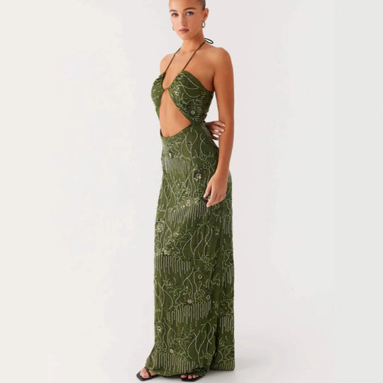Damen Glamouröses Maxikleid mit floralem Muster und Cut-Out-Details EB