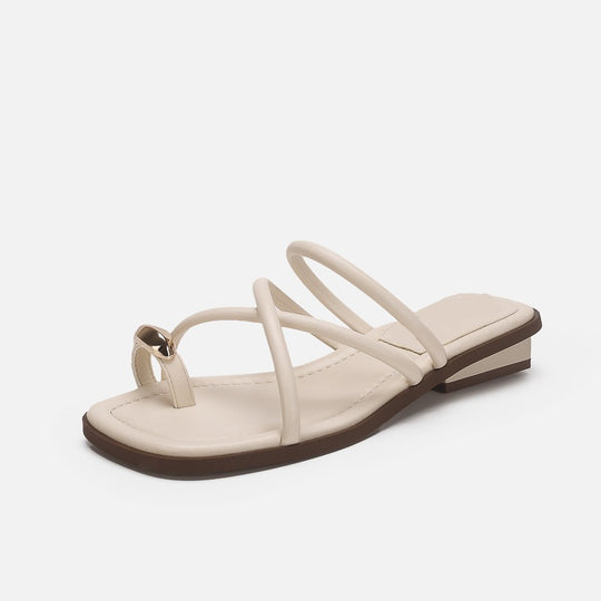 Damen Zehentrenner-Sandalen mit elegantem Riemendesign und goldfarbenem Akzent EB