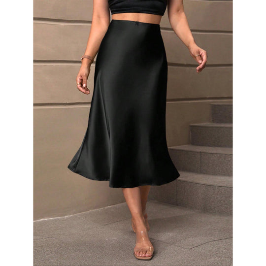Damen A-Linien Rock aus glänzendem Satin mit hohem Bund EB