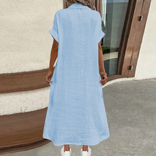 Damen Hemdblusenkleid mit dekorativen Knöpfen und praktischen Taschen EB
