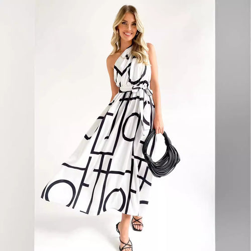 Damen Maxikleid mit asymmetrischem Ausschnitt und elegantem Bindegürtel EB