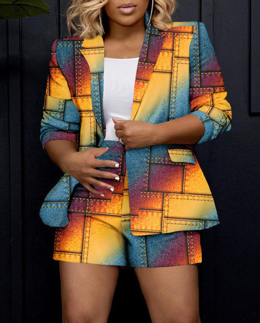 Damen Blazer mit modernen Grafiken und passender Shorts EB