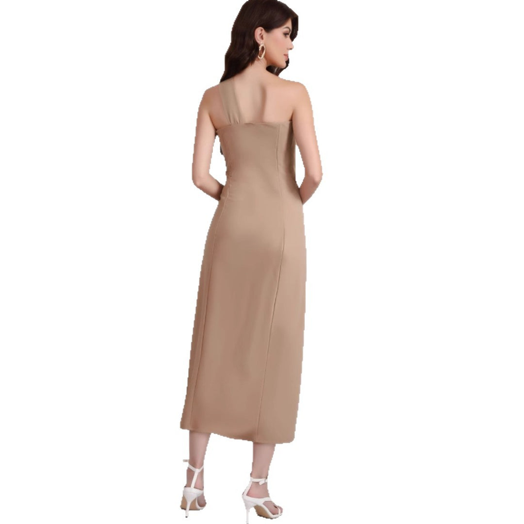 Damen elegantes schulterfreies Maxikleid mit Dekorativem Detail EB