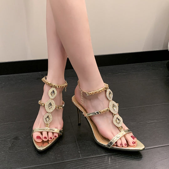 Damen glamouröse High Heel Sandalen mit funkelnden Strassdetails EB