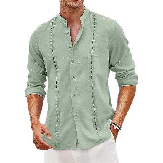 Herren Leinenhemd mit Stehkragen und feinen Details EB