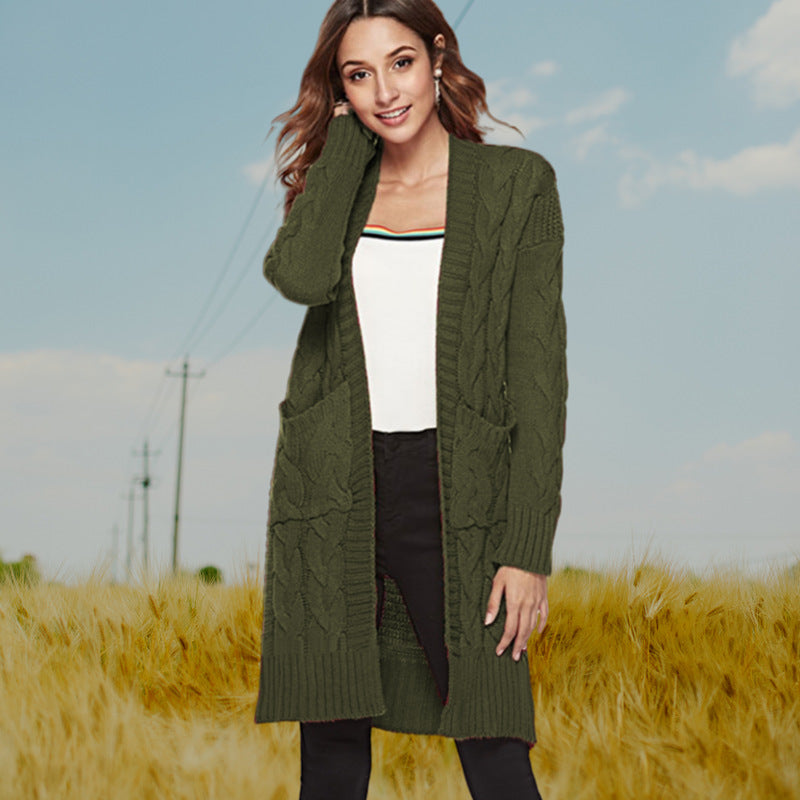 Damen Strickmantel mit voluminösen Ärmeln und praktischen Taschen EB
