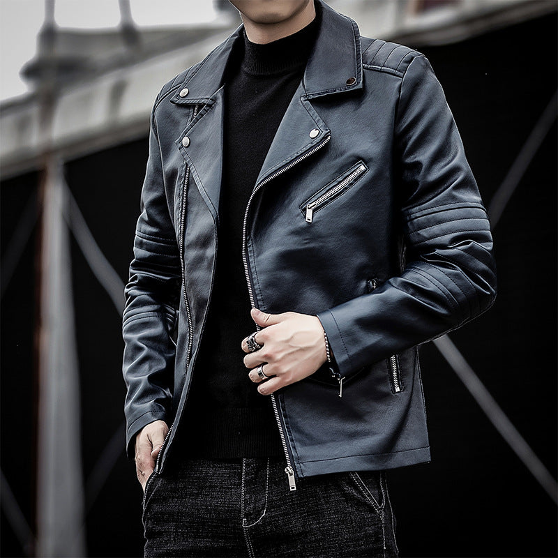 Herren Biker‑Lederjacke im Slim‑Fit mit gesteppter Ärmelpartie EB