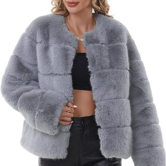 Damen modische Kunstfelljacke mit auffälligem Schnitt EB