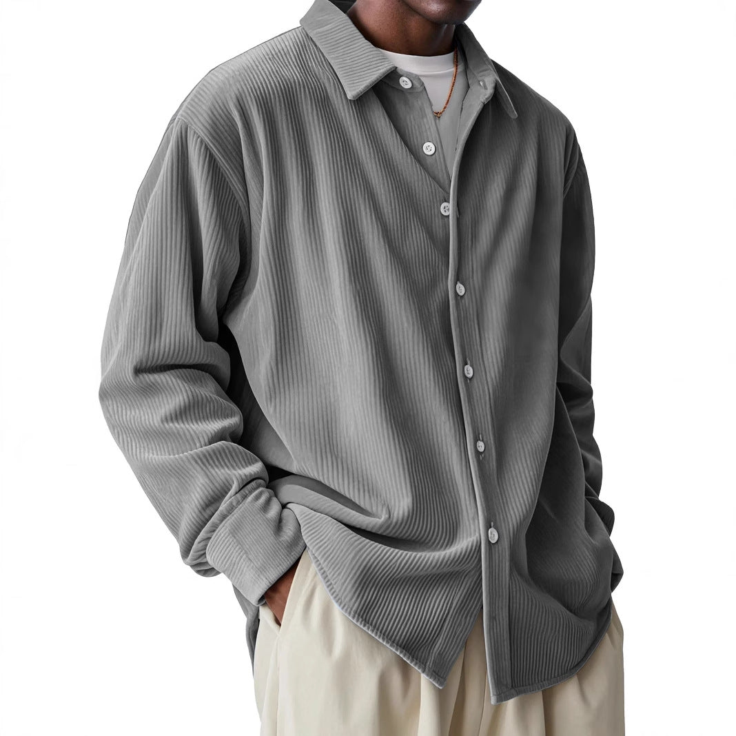 Herren nan oversized Kordhemd mit feiner Rippenstruktur und Relaxed-Fit EB