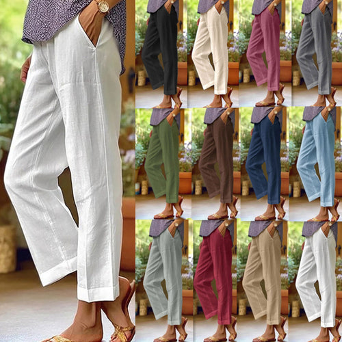 Damen nan lässige Cropped-Hose mit geradem Bein, dezenter Bügelfalte und seitlichen Eingrifftaschen EB