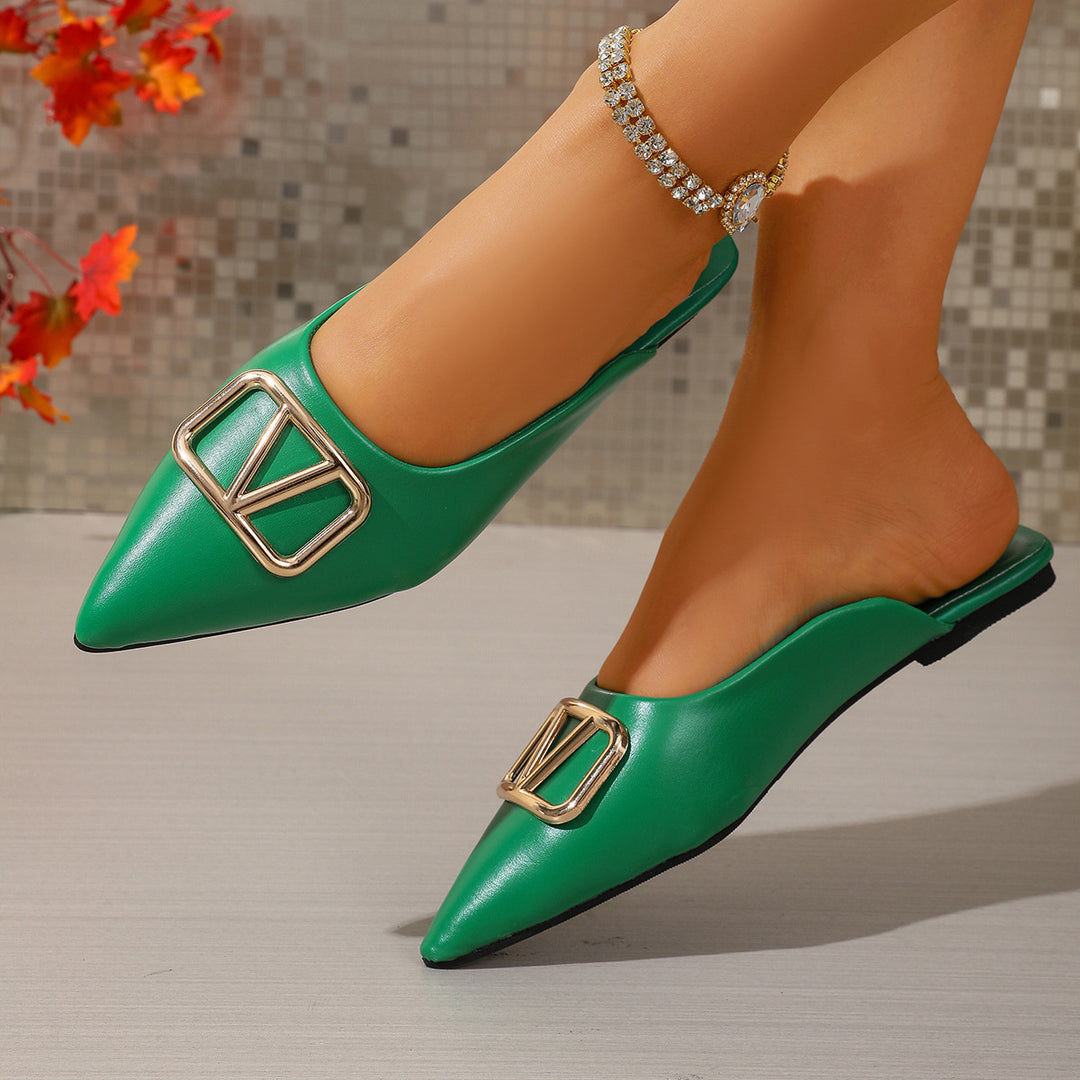 Damen elegante Mules mit modischem Goldapplikationsdetail EB