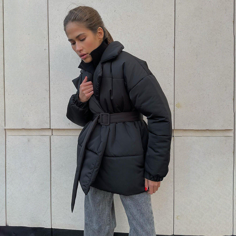 Damen Elegante und warme Wattierte Jacke mit Taillengürtel EB