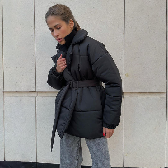 Damen Elegante und warme Wattierte Jacke mit Taillengürtel EB